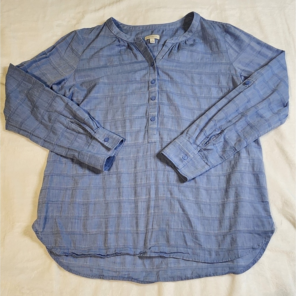 Talbots Women's Roll Tab Long Sleeve Linen Popover Tunic, Blue, EUC, Size Small